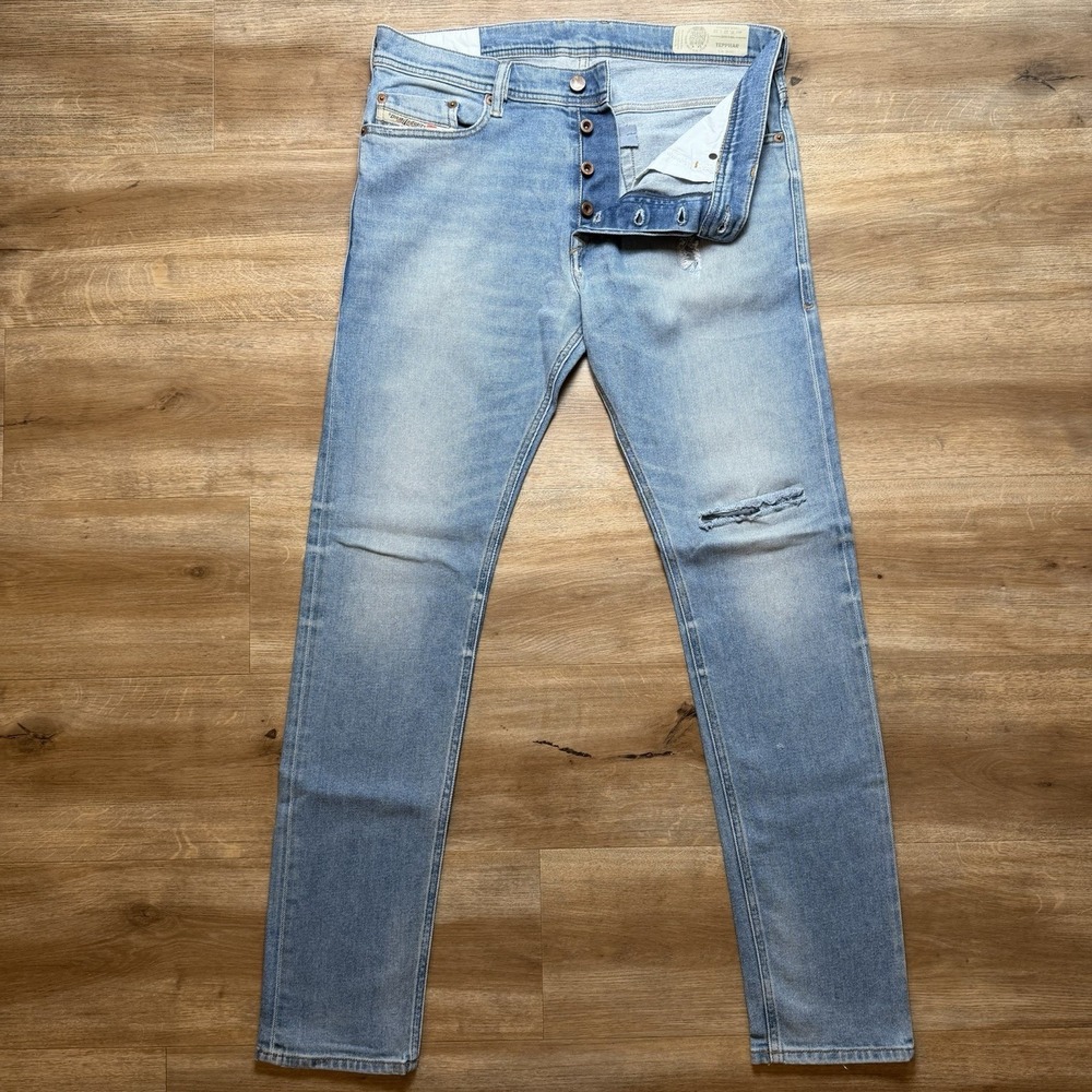 Diesel Tepphar Jeans Men 32x32 Blue Slim Carrot Stretch Denim Light Wash 089AW